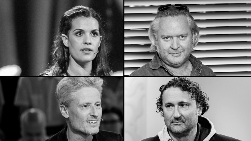 AIDA LOOS, GREGOR SEBERG, FLORIAN SCHEUBA, GUIDO TARTAROTTI © MILENKO BADZIC, MILENKO BADZIC,GÜNTHER PICHLKOSTNER, GÜNTHER PICHLKOSTNER Porträts von Aida Loos, Gregor Seberg, Florian Scheuba und Guido Tartarotti