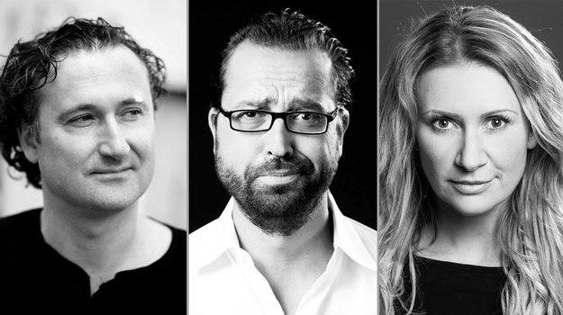 GUIDO TARTAROTTI © INGO PERTRAMER, GERALD FLEISCHHACKER © FELICITAS MATERN, ANGELIKA NIEDETZKY © MONIKA LöFF Porträts von Guido Tartarotti, Gerald Fleischhacker und Angelika Niedetzky.